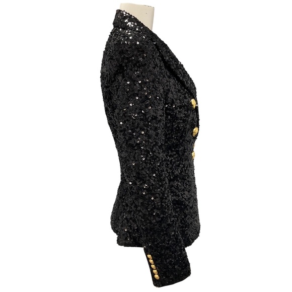 BALMAIN BLACK SEQUIN DOUBLE BREASTED BLAZER - Picture 2 of 7